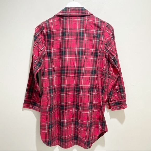 LAUREN RALPH LAUREN Women’s Red Blk Flannel Plaid Logo Button Up Night Shirt XS - Picture 3 of 9